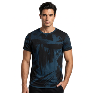 T-shirt à manches courtes pour homme, col rond, 100% polyester, tricoté, respirant, motif peint à la main, coupe décontractée - Product Image 4