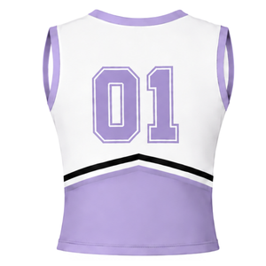 Haut d'uniforme de cheerleading lavande sans manches à col en V pour la danse de compétition et l'entraînement sportif - Product Image 2