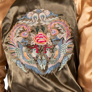 Women's Satin Bomber <b>Jacket</b> With Embroidered Phoenix And Floral Design Full Sleeve Zipper Closure Autumn Style - Product Image 6
