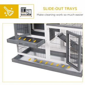 Hábitat Elevado para Animales Pequeños, Jaula de Madera para Conejos con Corral Cerrado, Ruedas, Rampa y Bandeja Extraíble - Product Image 5