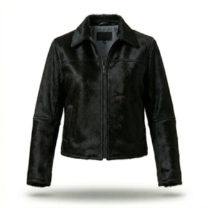 Chaqueta de Cuero Vacuno para Hombre, Estampado Animal, Cuello Camisero, Cierre de Cremallera, Ropa Casual de Invierno, Forro de Piel Grueso, Corte Regular - Product Image 2