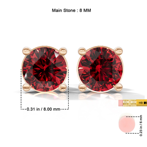 Heerani Jewels Lab Grown Round Ruby 925 <b>Sterling</b> <b>Silver</b> Classic <b>Stud</b> Vermeil Rose Gold Unisex <b>Earrings</b> - Product Image 6