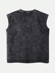 เสื้อกล้ามผู้ชายสไตล์วินเทจสีดำทรงโอเวอร์ไซส์ ล้างสีแบบแอซิดวอช พิมพ์โลโก้ตามสั่ง สตรีทแวร์แนวอเมริกัน - Product Image 3