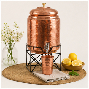 Distributeur d'eau en cuivre pur martelé avec support, pot à eau en cuivre pour la consommation, Matka en cuivre artisanal antirouille pour la maison - Product Image 3
