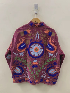 Colorful Floral Suzani Embroidered Cotton Velvet Bomber Jacket <b>Reversible</b> Boho Vintage Short <b>Coat</b> Free Size Ethnic Wear Summer - Product Image 3