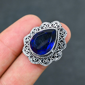 Anillo de Plata de Ley 925 con Tanzanita Azul Creada en Laboratorio, Hermoso Anillo con Piedra en Forma de Pera, Joyería de Boda Hecha a Mano con Turquesa - Product Image 2
