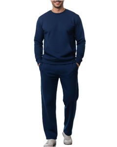Ensemble pantalon et sweat-shirt en molleton rose uni pour homme, col roulé, vêtements d'hiver formels, 100% coton tricoté respirant 380g, confortable - Product Image 3