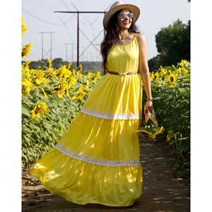 เดรสแม็กซี่ผ้าชีฟองสีเหลืองฟินช์ทรงเอไลน์พร้อมเอวทรงเอ็มไพร์ - Product Image 6