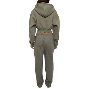 Ensemble de survêtement décontracté personnalisé en nylon uni avec logo frontal, épaules tombantes, pour femme, grandes tailles, hiver, sweat à capuche et pantalon de jogging - Product Image 6