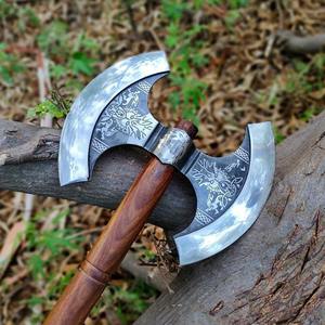 Hache artisanale en acier à haute teneur en carbone avec manche en bois de style hache à double tête, usage industriel, personnalisable, cadeau OEM pour lui ou elle - Product Image 3