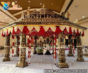Nouveau Mandap de mariage hindou Avni, modèle USA, aspect bois, six piliers, forme ronde, doré, très demandé, prix usine. - Product Image 3