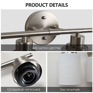 Applique da Parete Moderna a 6 Luci, 99 cm, Finitura Nichel Spazzolato, Paralumi in Vetro Satinato per Illuminazione Bagno e Corridoio, Lampadine Non Incluse - Product Image 5