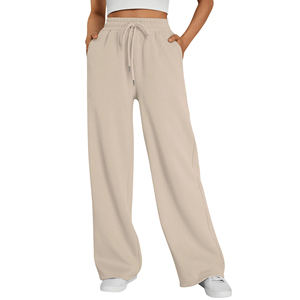 Women's Mid Waist Straight Pants Flat Front Drawstring <b>Trousers</b> Winter Eco-Friendly Breathable wholesale rate cheap price - Product Image 3