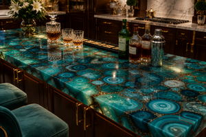 Luxury <b>Kitchen</b> <b>Island</b> with Natural Agate Surface Modern Dining Countertop Elegant Home Interior Statement Piece - Product Image 5