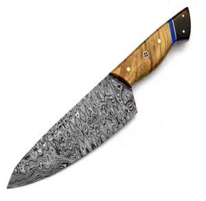 Cuchillo de Chef de Acero de Damasco Ecológico, Forjado a Mano por Steel Craft International, con Mango de Madera Ambidiestro y Revestimiento Antiadherente - Product Image 1