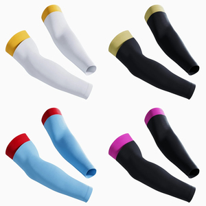 Manchons de compression blancs personnalisables avec logo et bandes colorées, protection UV, pour le basketball et le cyclisme - Product Image 2