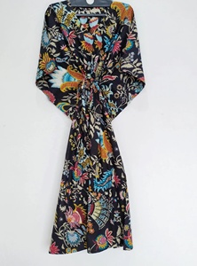 Floral Printed V-neck Wrap Tie Front Loose Boho Knee-Length Party Summer Woven Breathable 100% Cotton Lace Women's Dress - Product Image 3