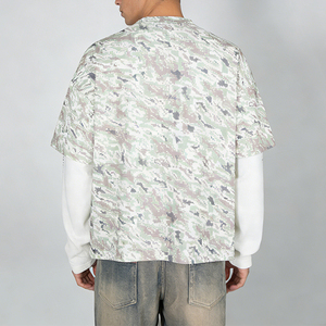 เสื้อยืดคอตตอนหนาน้ำหนัก 320 กรัม แขนยาวสองชั้น ทรงหลวม ลายพราง แบบโอเวอร์ไซส์ - Product Image 3