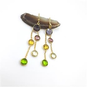 WHOLESALE ROUND MULTI GEMSTONES HANGING <b>DANGLE</b> <b>EARRINGS</b> MULTI GEMSTONE ROUND <b>EARRINGS</b> WITH TRENDY DESIGN - Product Image 1