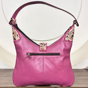 Bohemian Style Pink Tooled Cowhide Leather Hobo Bags High Quality Large Capacity Women Trendy Shoulder Designer Tote Purse Bags - Product Image 6