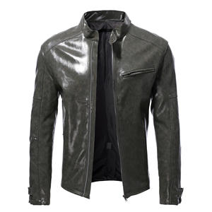 Chaqueta de Cuero Color Bronceado para Hombre TANVEX, Ecológica, con Cuello Alto, Bolsillos con Cremallera, Forro de Poliéster, Corte Ajustado, Informal para Invierno - Product Image 2