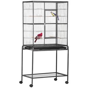 Gabbia per Uccelli in Metallo con Ruote da 30 Pollici, Supporto Rimovibile, Ripiano Portaoggetti, Posatoio in Legno e Contenitore per Cibo, per Uccelli di Taglia Media - Product Image 1