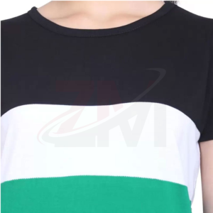 T-shirt à manches courtes pour femme, col rond, color-block, coupe classique, en coton tricoté, style décontracté, à porter toute l'année - Product Image 4