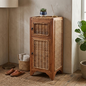 New Modern Minimalist Surabaya Wooden Storage Cabinet Natural Rattan Wicker 2 Doors Chest <b>Side</b> <b>Table</b> Storage Nightstand - Product Image 4