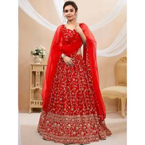 Plus Size Women's Stunning <b>Red</b> <b>Sequins</b> Georgette Sangeet Lehenga Choli Set - Product Image 5