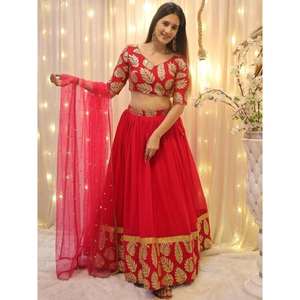 Atractivo Rosa lentejuelas bordadas Georgette recepción desgaste Lehenga Choli - Product Image 6