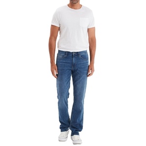 Jean en denim extensible coupe droite pour homme, délavé, bleu, confortable, décontracté, durable, classique, pour tous les jours - Product Image 1