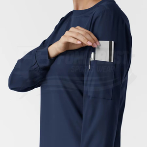 Blouse d'uniforme médical pour femme, bleu marine, à manches longues, en coton et polyester tricoté, design personnalisé - Product Image 2