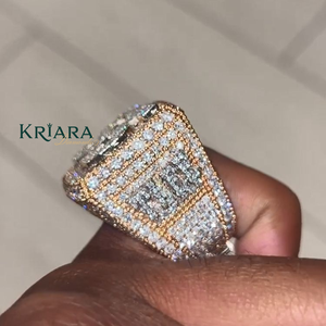 Anillo de cóctel de moissanita para hombre, de plata 925 y oro macizo de 18K, con engaste pavé, chapado en oro rosa, patrón numérico, estilo hip-hop - Product Image 6