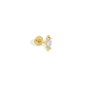 Piercing Labret Zisma de Oro 14K con Diamante Marquise Cultivado en Laboratorio, Roscado Internamente, con Base Plana y Cuentas, Certificado IGI, Directo de Fábrica - Product Image 3