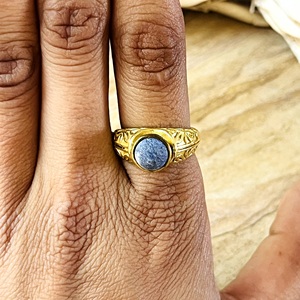 New Arrival Boho Floral <b>Ring</b> Tribal Brass Jewelry Women 18k Gold Plated Vintage Lapis Textured <b>Statement</b> <b>Ring</b> Wholesale/OEM/ODM - Product Image 5