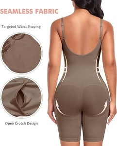 Body ajustado marrón para mujer con tirantes finos, sin mangas, control de abdomen, moldeador, largo por encima de la rodilla, ropa deportiva - Product Image 2