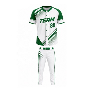 Ensemble de maillots de baseball d'équipe blanc et vert sublimé à manches courtes avec pantalon pour hommes adultes toutes saisons anti-humidité - Product Image 2