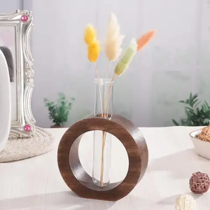 Vase mural rond en bois avec tube en verre, style Art Déco, écologique, fait main, support décoratif pour une seule branche, 4-6 pouces - Product Image 2