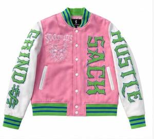 Men's Winter Bomber Jacket High Street Front Letter Embroidery Cotton Fleece Slim Regular Fit Custom Logo Embossed Finished - Product Image 2