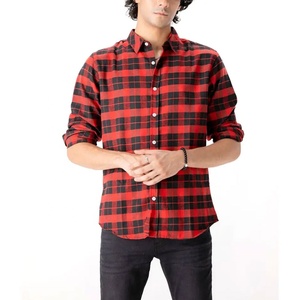 Chemise décontractée à manches longues pour homme, à carreaux rouges et noirs, 100 % coton, col rabattu, coupe longue, anti-plis, idéale pour l'automne - Product Image 5