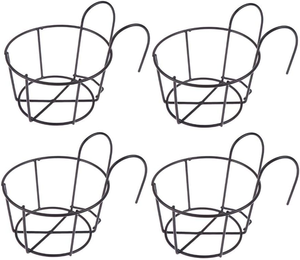 <b>Railing</b> Mounted Flower Pot Basket for Balcony Garden Black Iron Support Holder with Secure Hanging Hooks for Outdoor Indoor - Product Image 1
