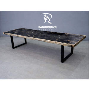 Table à manger en marbre avec bord naturel ou en noyer massif SAMAN, rectangulaire, multifonctionnelle, design moderne, écologique, réglable, Indonésie - Product Image 2