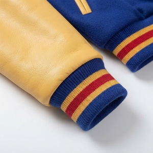 Men's <b>Varsity</b> <b>Jacket</b> Blue Yellow Color Block Turn-down Collar Casual Polyester Cotton Autumn Regular Fit - Product Image 5