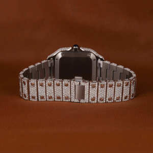 Montre de luxe en quartz entièrement sertie de diamants Moissanite, boîtier en acier inoxydable 41 mm, résistance à l'eau 10 bars, chiffres romains classiques roses - Product Image 4