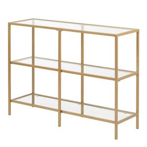Consolle Moderna da Ingresso 12m con Struttura in Metallo Dorato, Facile Montaggio, Tavolo da Divano con Specchio in Vetro Temperato per Soggiorno e Corridoio - Product Image 3