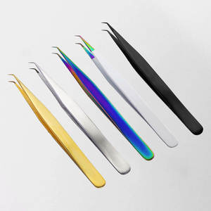 Pinzas Anguladas para Extensión de Pestañas, Juego Multifuncional de Acero Inoxidable en Dorado, Plateado, Arcoíris, Blanco y Negro, para Artistas Profesionales de Pestañas - Product Image 1