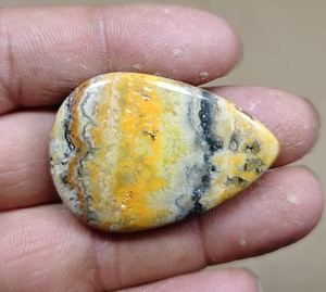 Natural Bumble Bee Jasper Round Brilliant Cut Loose Gemstone Yellow Flat Back <b>Polished</b> Crystal <b>Waxed</b>/Oiled for Jewelry Making - Product Image 1