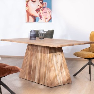 Table à manger design Elki en bois d'acacia, texture ivoire Vandana, 175 cm, avec piétement central sur colonne. - Product Image 5