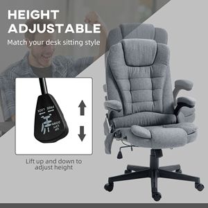 Sedia da Ufficio Reclinabile in Lino a 6 Punti con Schienale Alto, Grigia, con Massaggio Vibrante e Calore, Design Tradizionale, Base in Nylon - Product Image 5