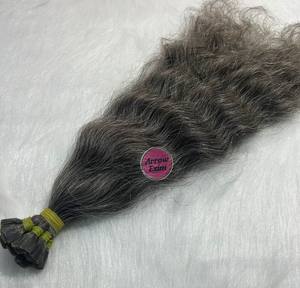 Extensiones de Cabello Natural Gris Indio Remy con Punta Plana, Rizado Oscuro, Trama Simple, Micro-Link - Product Image 6